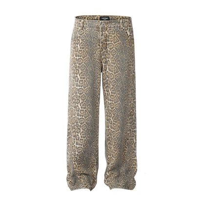 LeopardLuxe - Oversized denim leopardbyxor